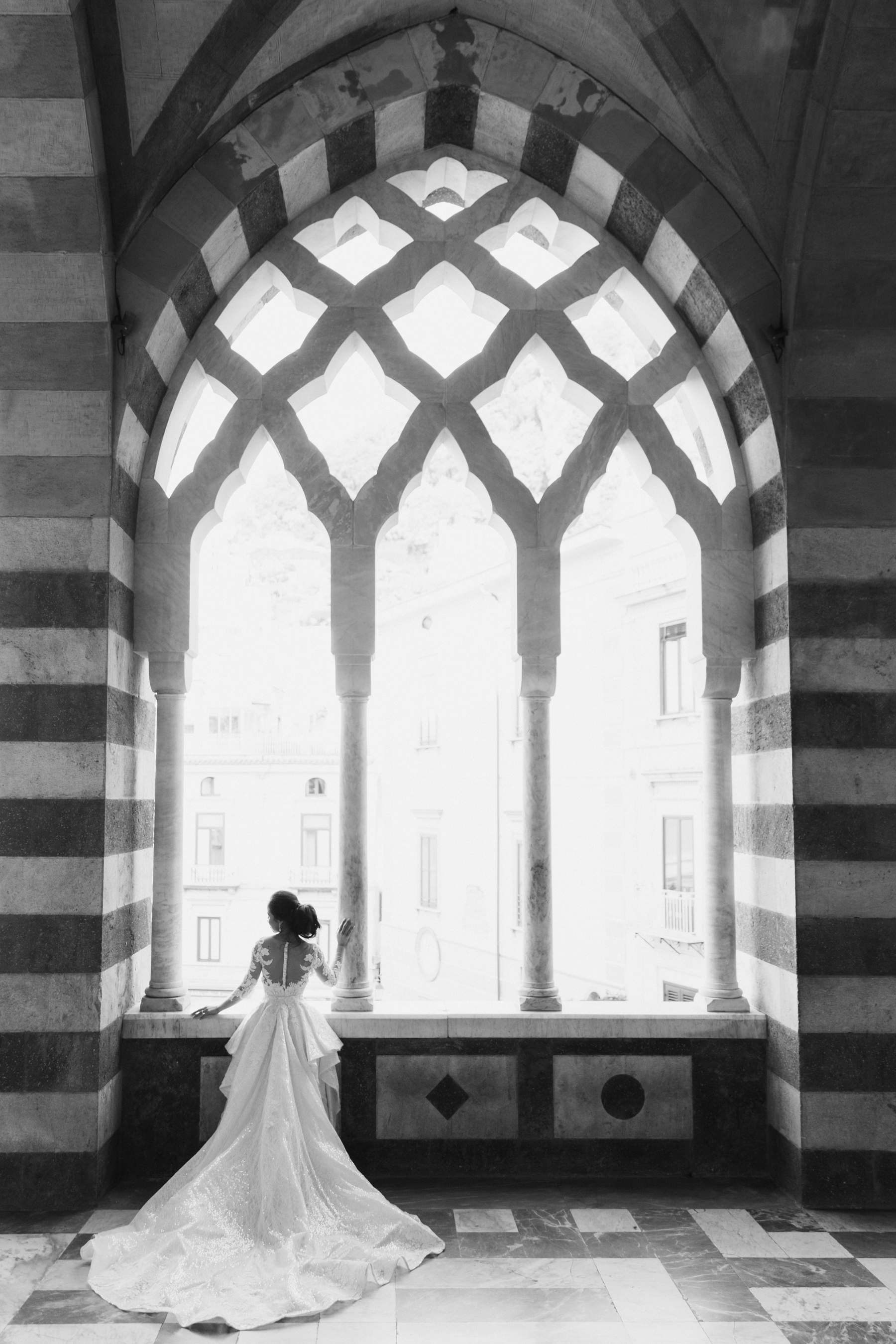 bride at a cathedral on the amalfi coast